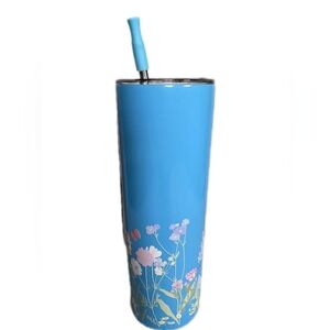 Blue Floral Insulated Tumbler with Straw